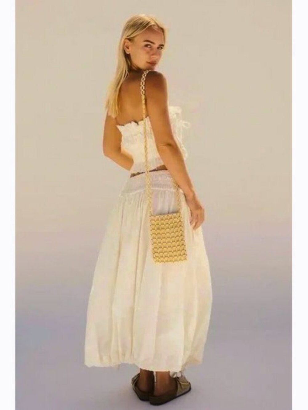 Free People All The Things Set Smocked Strapless Tube Cream Skirt & Top XS - Picture 2 of 2